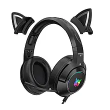 Навушники з котячими вушками Onikuma K9 Black чорні RGB підсвічування