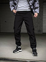 Теплые мужские штаны софтшелл на флисе SoftShell 'Basic' черные утепленные зимние спортивные брюки софтшел