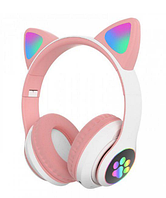 Наушники беспроводные Cat Ear VZV-23M Bluetooth с ушками и LED подсветкой Розовый