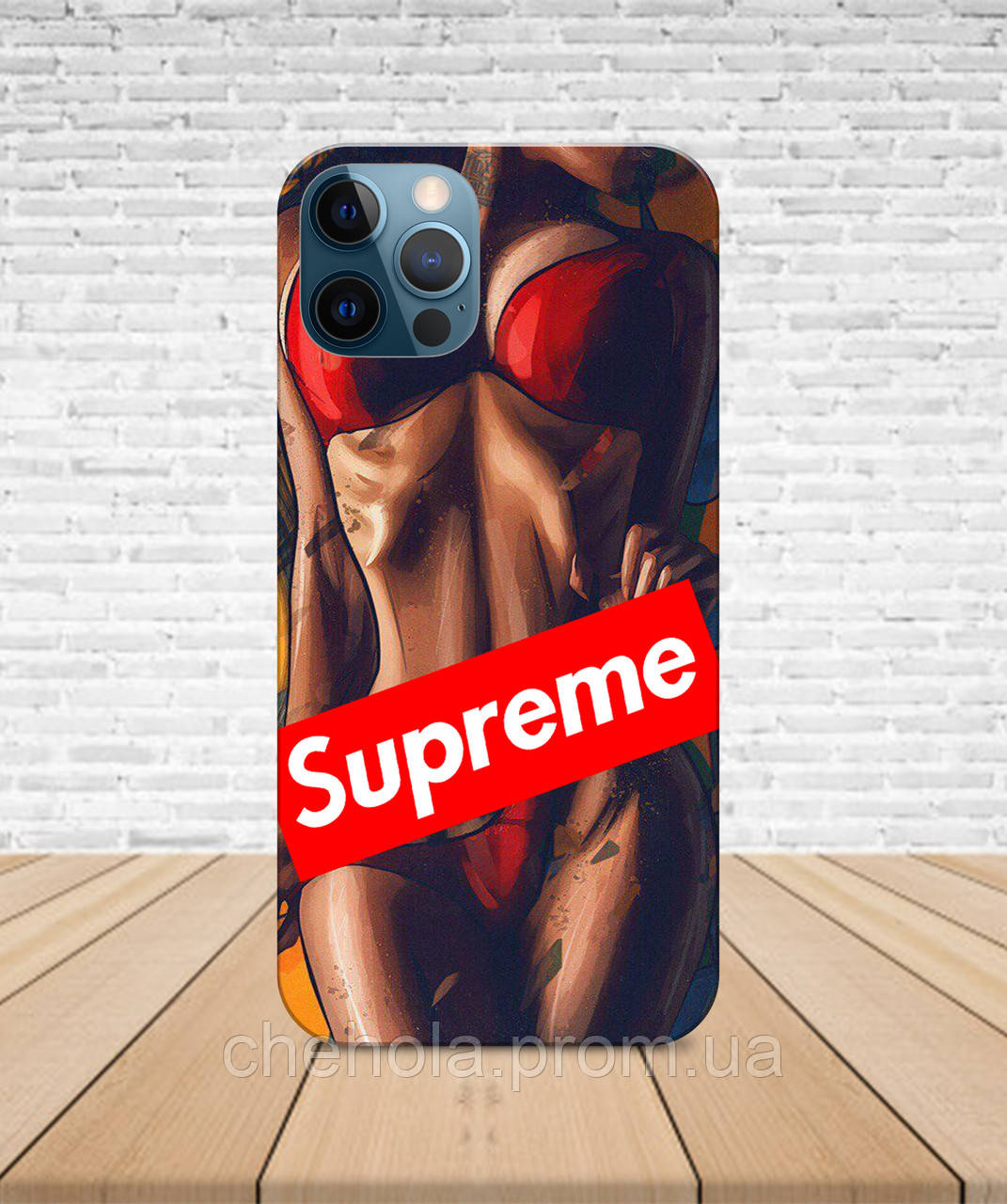 Матовый Чехол iPhone 14 PRO В стиле Supreme с принтом - фото 1 - id-p1737383459