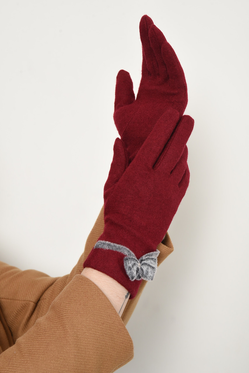 Рукавички жіночі текстильні бордового кольору 153456T Безкоштовна доставка
