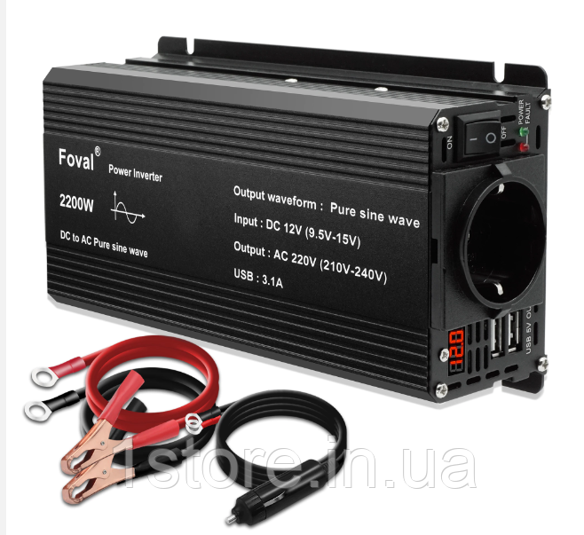 Інвертор FOVAL 12v-220v 2200W 50ГЦ перетворювач напруги чистий синус