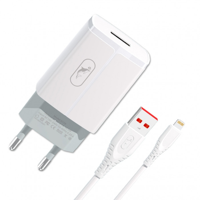 Зарядний пристрій SkyDolphin SC06L 1USB/2.4A/12W з кабелем Lightning білий