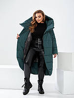 Зимнее женское пальто большой размер цвет изумруд ( размер 50,52,54,56)