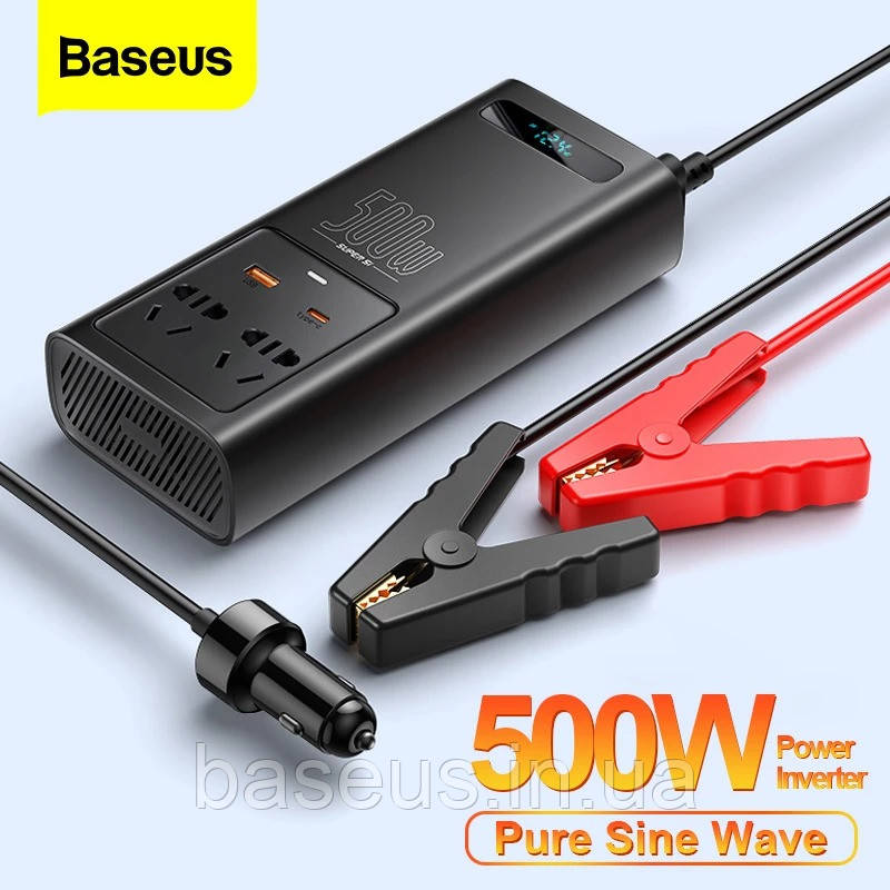 Інвертор Baseus Super Si Power Black 500W 220V CGNB000101 чистий синус для котла, фото 1