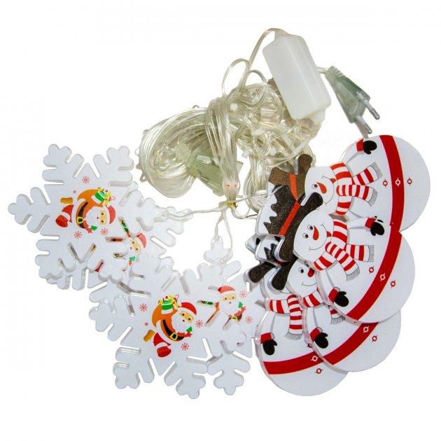 Світлодіодна гірлянда Xmas Штора Фігурки 3D сніговика та сніжинки 3mx70cm 95L Мультикольорова M, фото 1