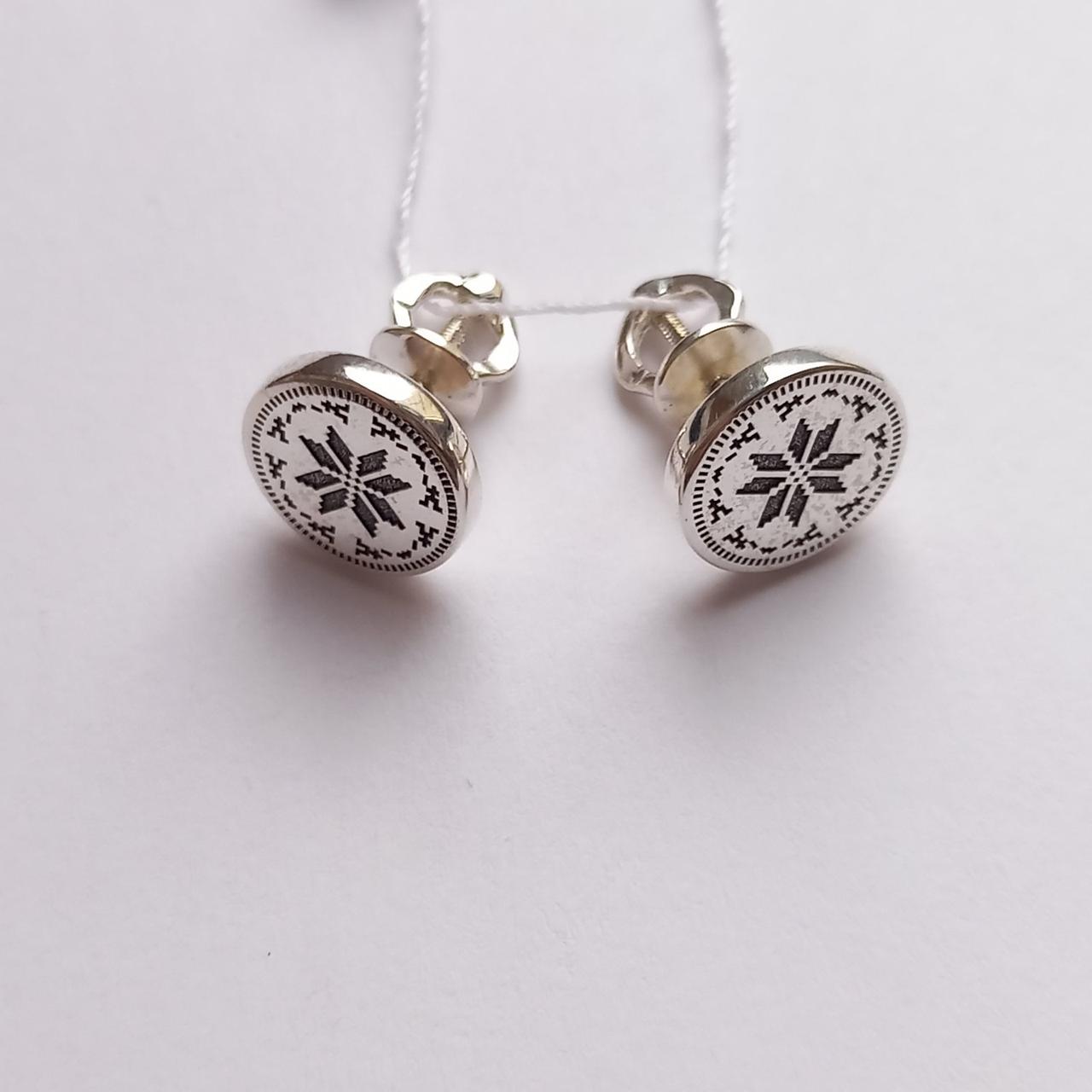 Срібні сережки пусети гвоздики Вишиванка, фото 1