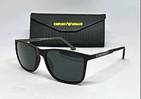 Emporio Armani очки мужские солнцезащитные черные в коричневой матовой оправе поляризированые