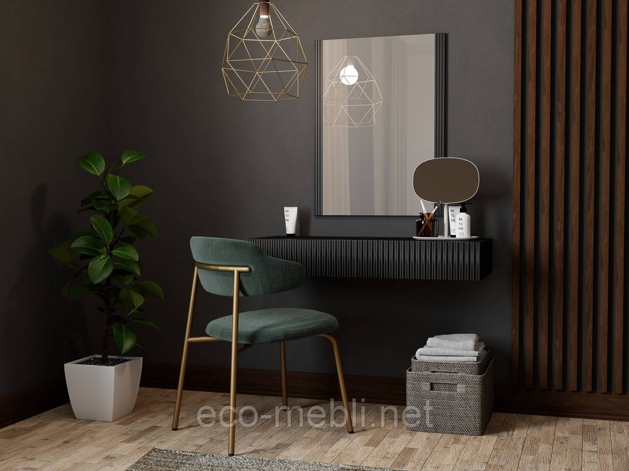 Туалетний столик 1Ш в спальню, вітальню Pafos чорний матовий Cama meble