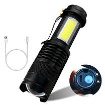 Ліхтар ручний X-Balog BL-525 COB універсальний із зарядкою USB, з фокусуванням, з кліпсою, фото 4