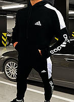 Мужской зимний черный спортивный костюм Adidas / теплый костюм худи + штаны Адидас / костюм черного цвета