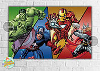 Плакат "Супергерои"персонажи (витраж / треугольники) 120х75 см , на детский День рождения -