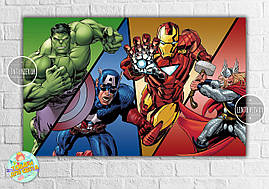 Плакат "Супергерої" персонажі (вітраж / трикутники) 120х75 см, на дитячий День народження -