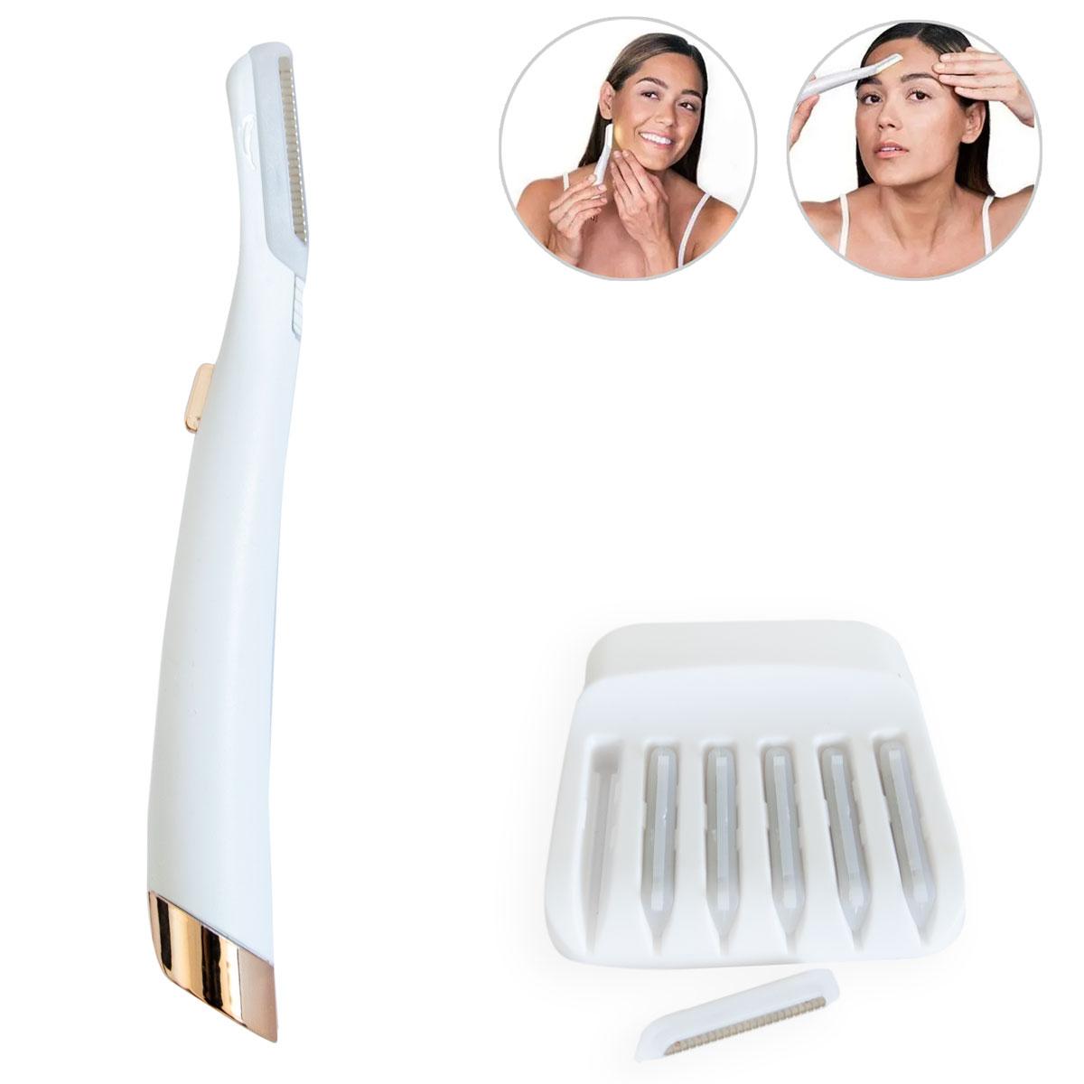 Тример жіночий для обличчя з підсвічуванням Flawless Dermaplane Білий, жіноча бритва для обличчя + 6 лез