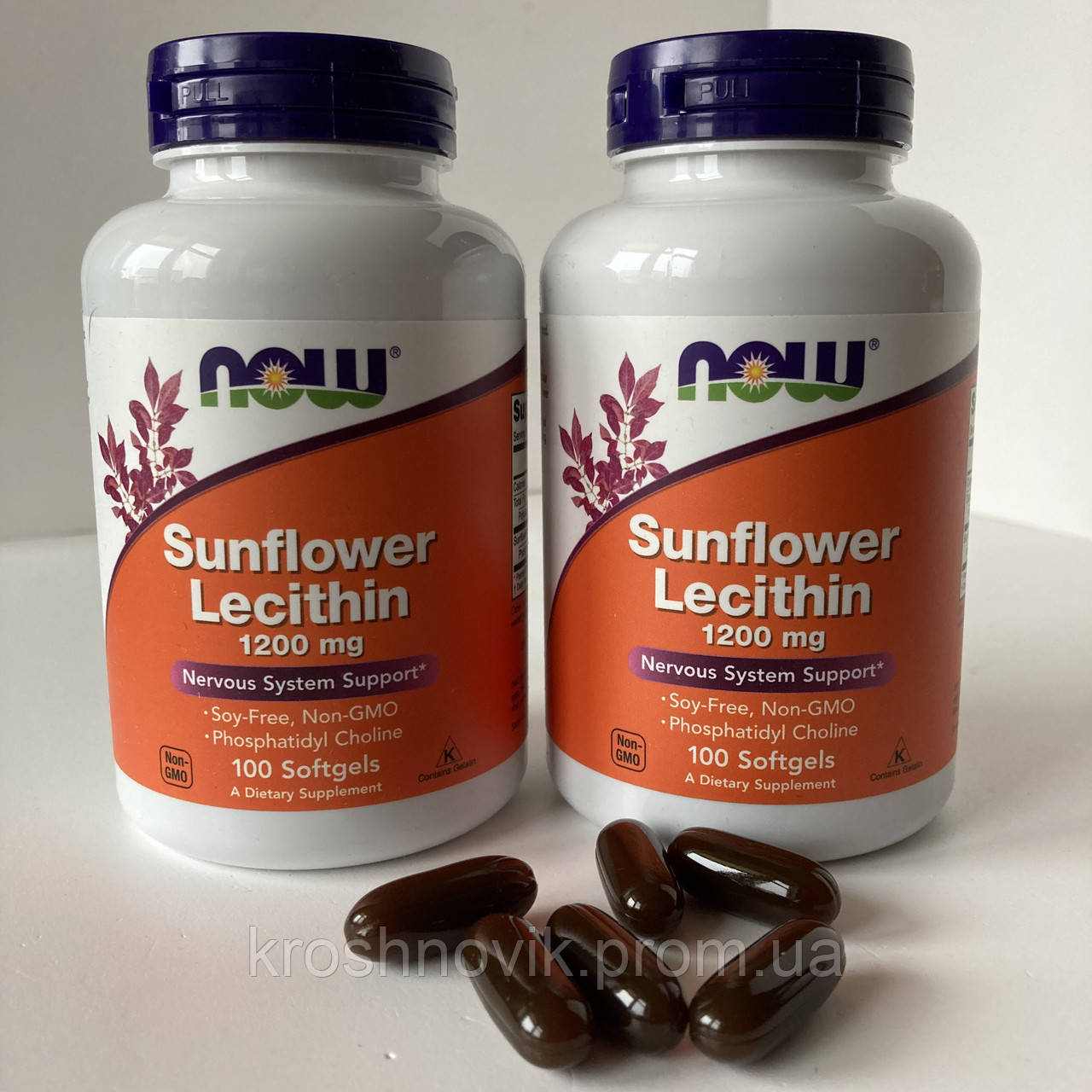 Now Sunflower lecithin Соняшниковий лецитин 1200 мг, 100 м’яких таблеток
