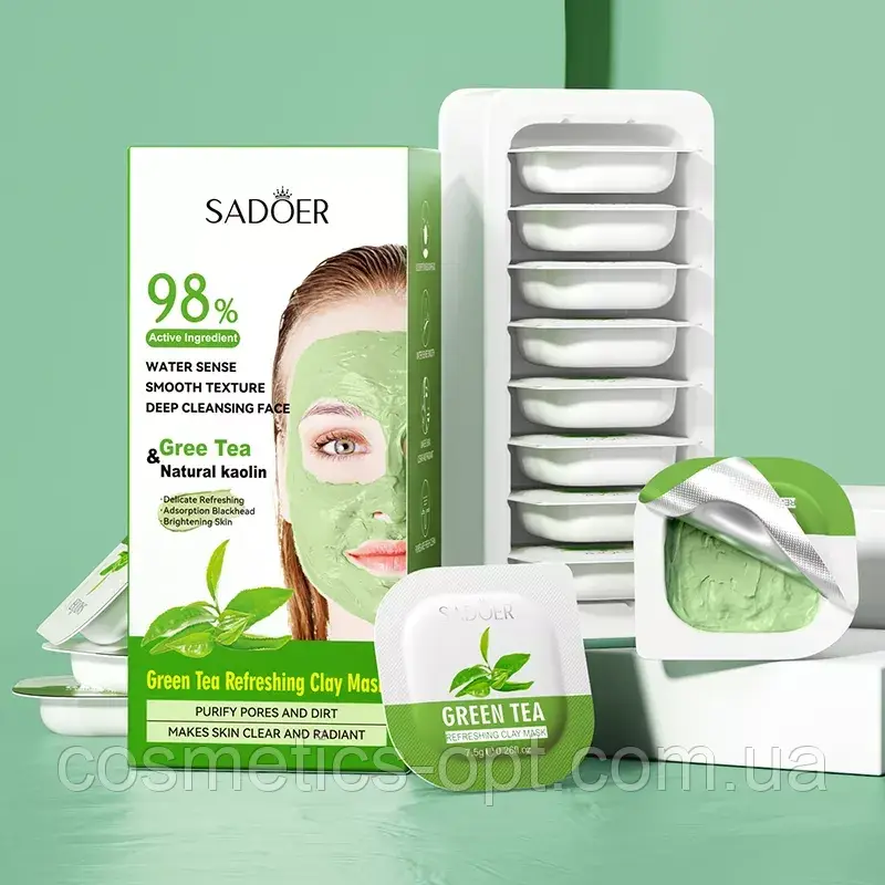 Освіжаюча грязьова маска із зеленим чаєм та каоліном Sadoer, 7.5 g