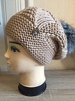 Женская шапка грубой вязки на флисе Виндвил( Windmill) TM Loman, полушерстяная, бежевый цвет , размер 56-58