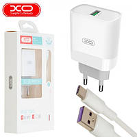 Мережевий зарядний пристрій XO L63 1USB QC3.0 15W Fast + кабель type C White