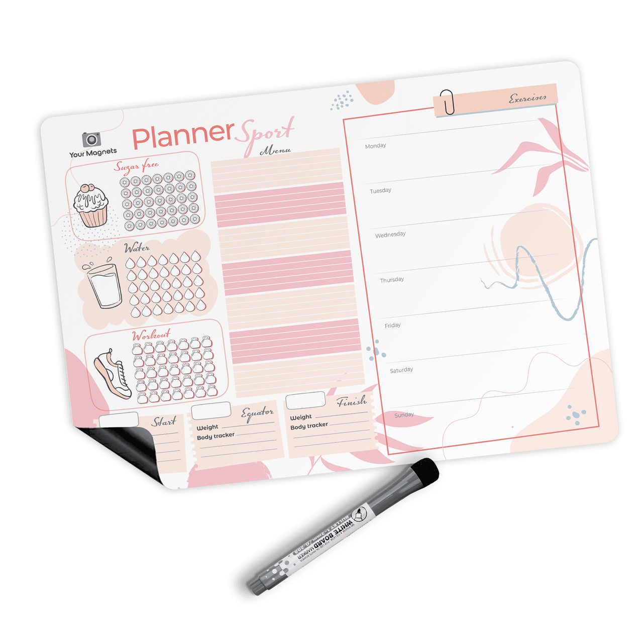 Магнітний планер спортивний A3  Рожевий/Pink, ENG, фото 1