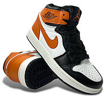 Кросівки підліткові весняні Nike Air Jordan 1 шкіряні зі шнурівкою високі оранжеві демі осінь/весна