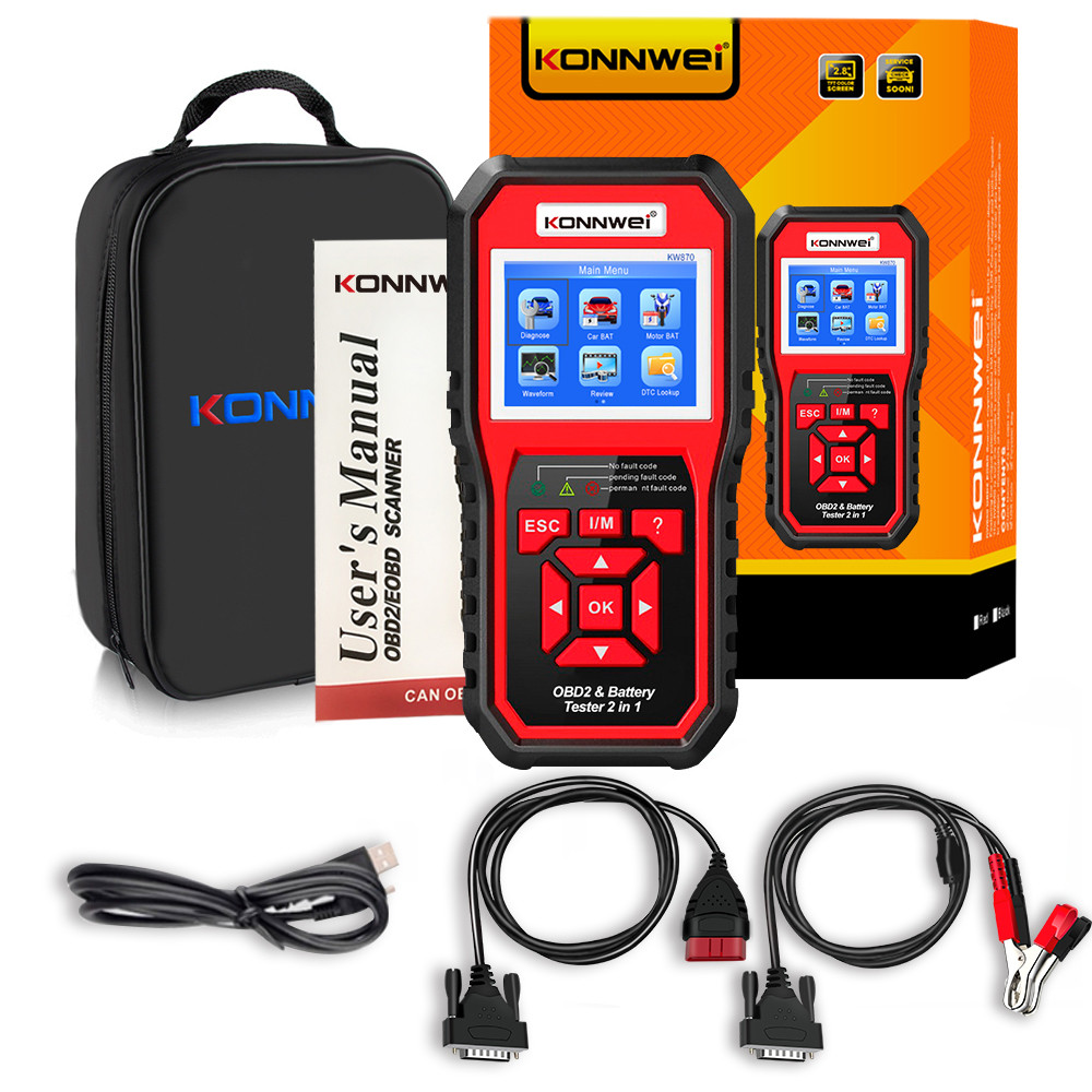 Професійний автотестер автосканер KW870 OBD-II і CAN сканер Konnwei 2.8" TFT + ТЕСТ БАТАРЕЇ