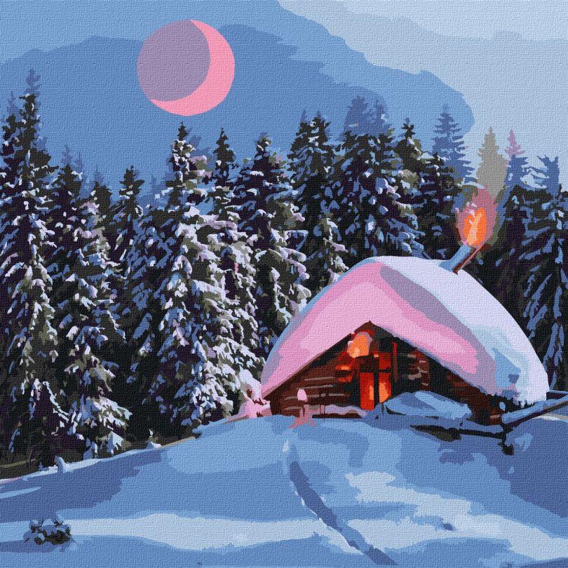 Акційна Картина за номерами Ідейка Засніжена хатинка (KHO6307) 40 х 40 см