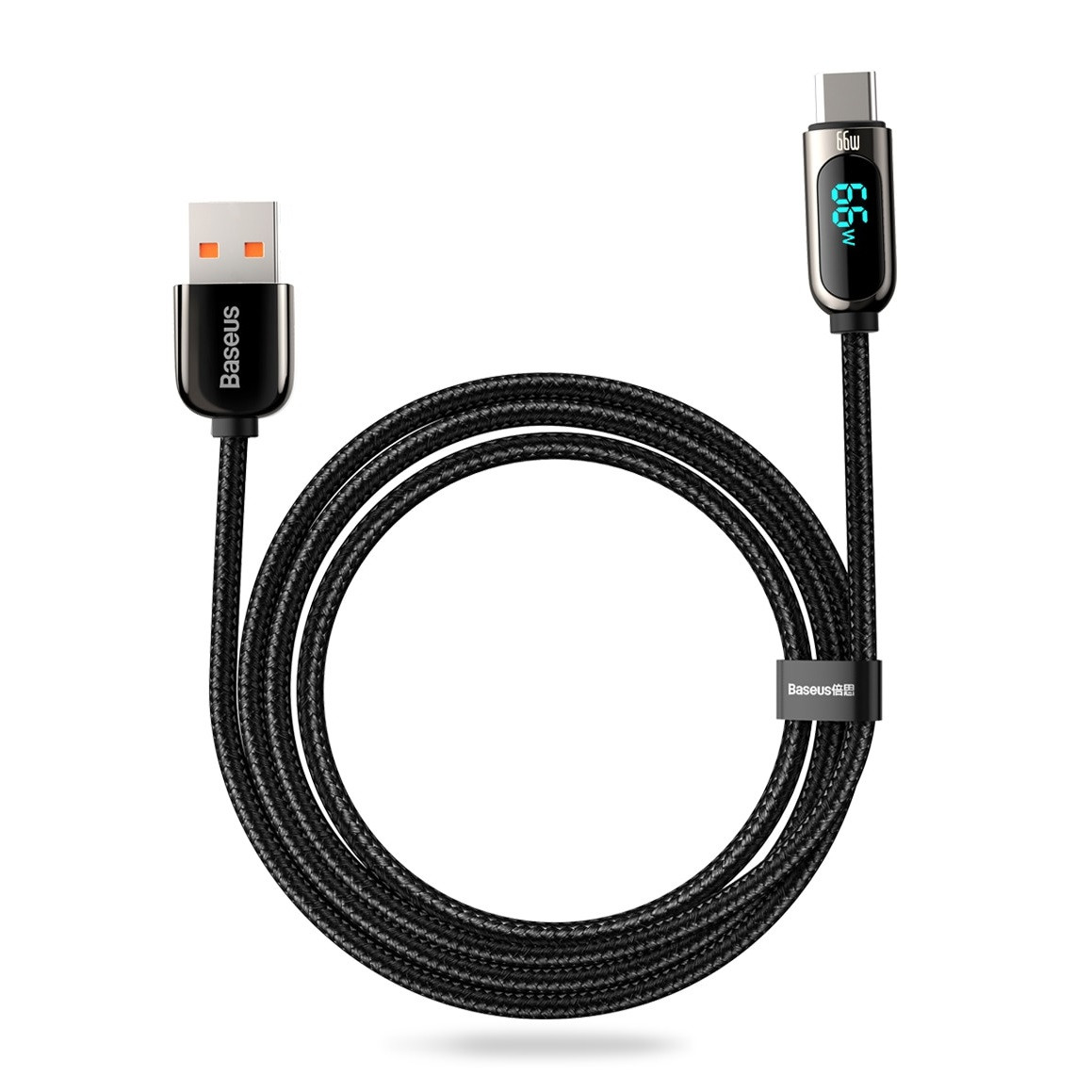 Кабель з дисплеєм для швидкої зарядки USB на Type-C BASEUS 66W 6A Display Fast Charging 1м (чорний)