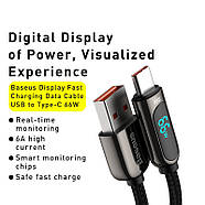 Кабель з дисплеєм для швидкої зарядки USB на Type-C BASEUS 66W 6A Display Fast Charging 1м (чорний), фото 3
