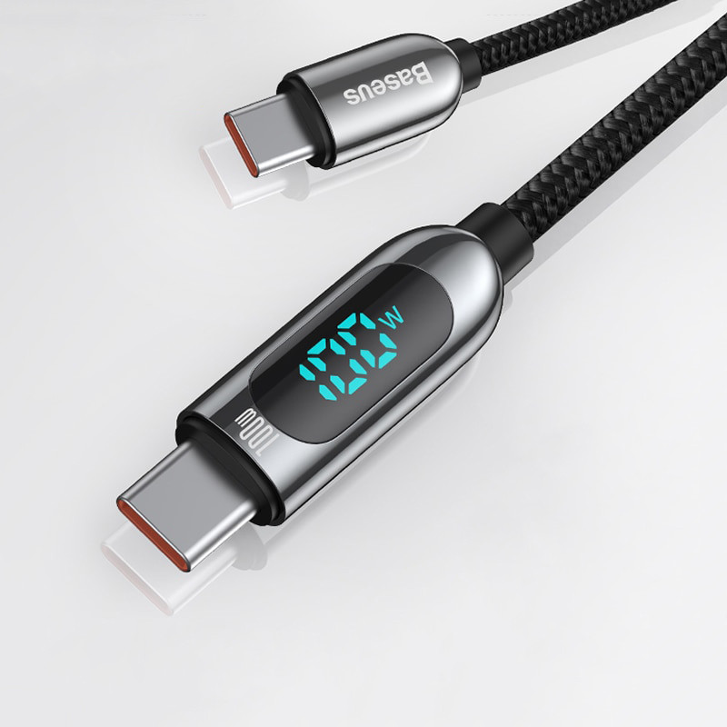 Кабель з дисплеєм для швидкої зарядки Type-C на Type-C Baseus 100W 5A Display Fast Charging 1м (чорний), фото 1