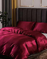Атласное постельное белье евро комплект Бордовый
