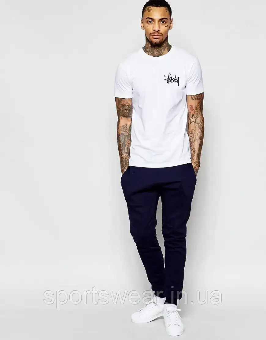 Стильна біла футболка Stussy хлопцю хлопчику Модна чоловіча футболка з принтом Стуссі Стассі бавовняна 100%, фото 1