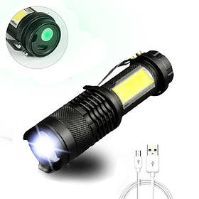 Ліхтар ручний X-Balog BL-525 COB універсальний із зарядкою USB, з фокусуванням, з кліпсою
