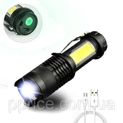 Ліхтар ручний X-Balog BL-525 COB універсальний із зарядкою USB, з фокусуванням, з кліпсою, фото 1