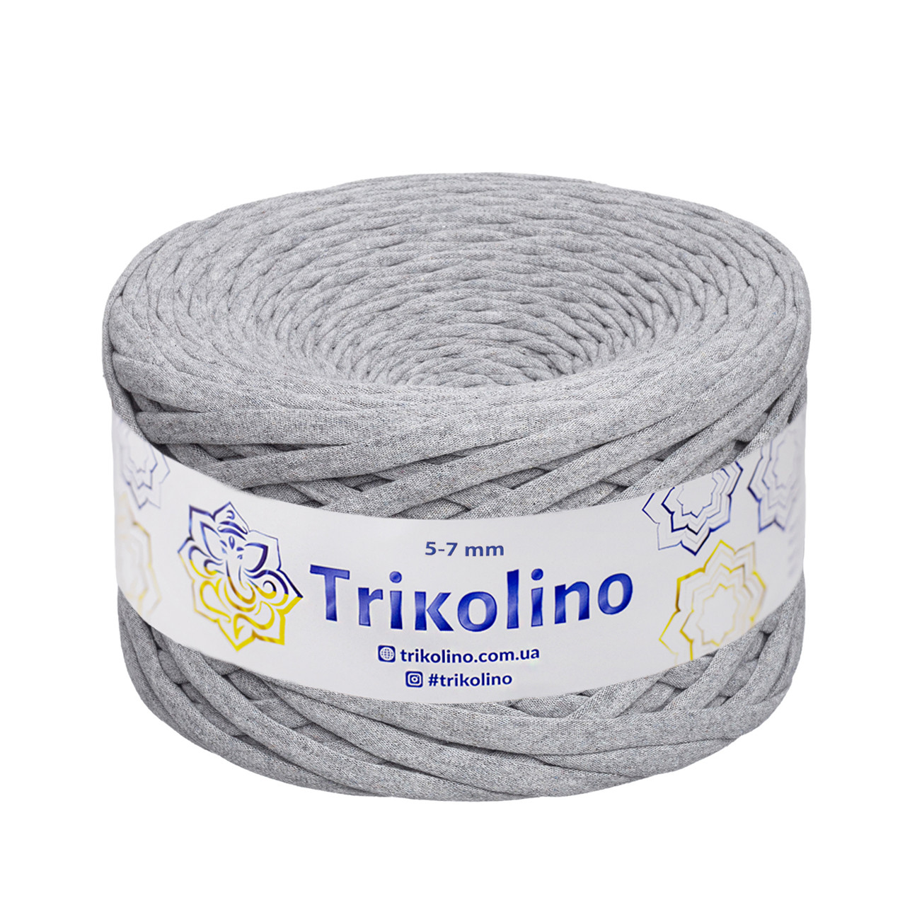 Трикотажна пряжа Trikolino, 5-7 мм., 100 м., Сірий меланж, нитки для в'язання