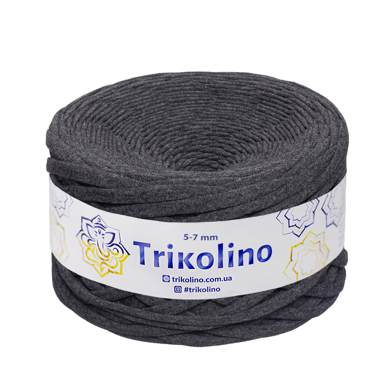 Трикотажна пряжа Trikolino, 5-7 мм., 100 м., Антрацит меланж, нитки для в'язання, фото 1