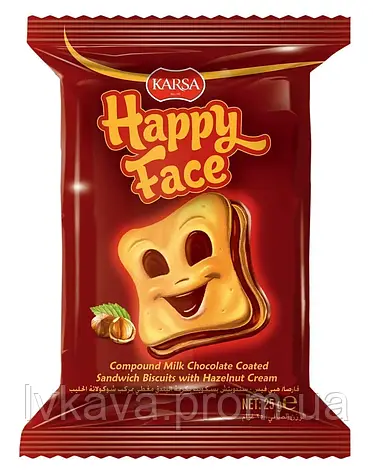 Печиво - сендвіч Happy Face  з шоколадно - горіховим  кремом Karsa , 25 гр, фото 2