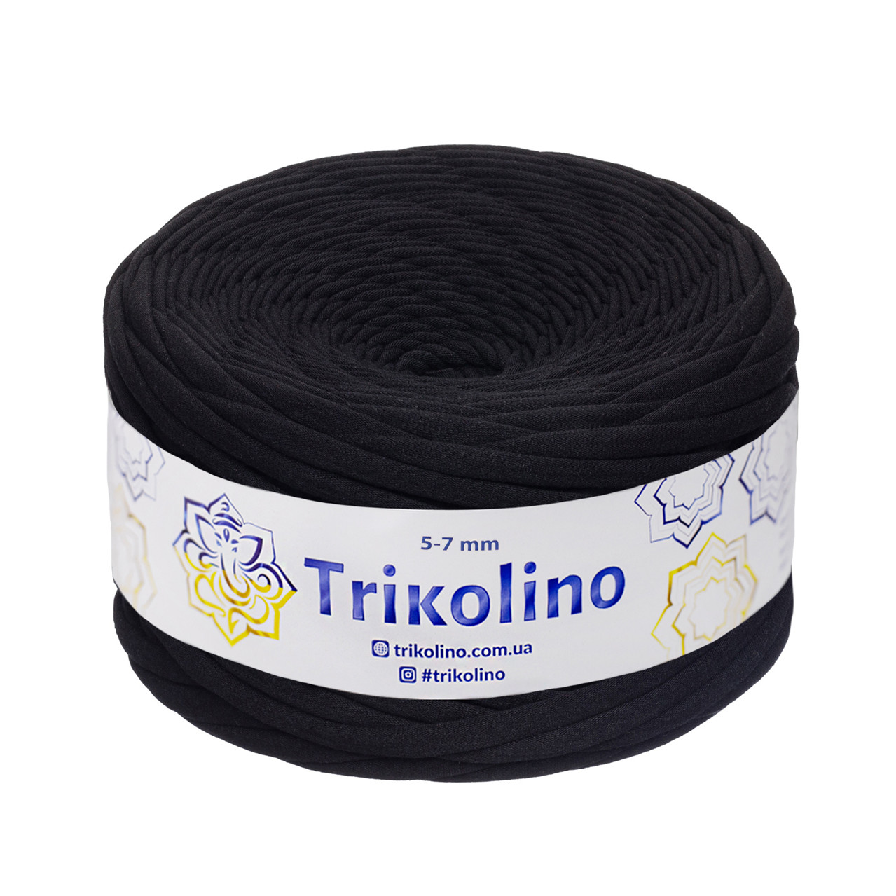 Трикотажна пряжа Trikolino, 5-7 мм., 100 м., Чорний, нитки для в'язання