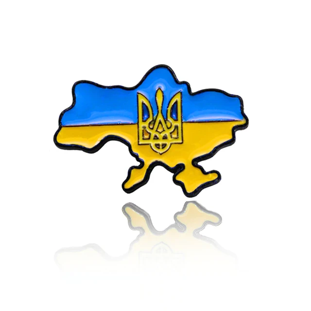 Брошка пін Finding Значок патріотичний карта України прапор герб тризуб Жовто-блакитний чорний 2.4 см х 3.5 см