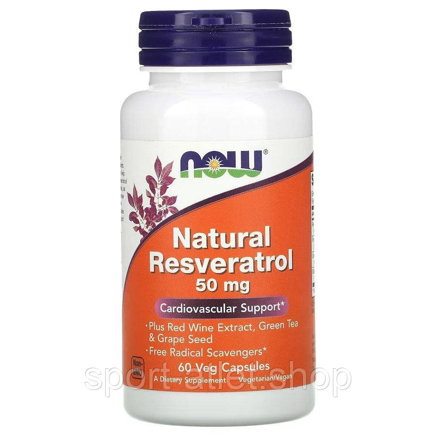 Натуральна добавка NOW Resveratrol 50 mg, 60 вегакапсул, фото 1