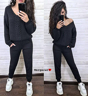 Теплий жіночий костюм Бонжур в'язаний светр та штани Dmk5274, фото 2