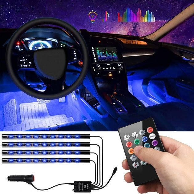 Світлодіодна підсвітка в салон автомобіля Car Interior Atmosphere Light LED 4 стрічки 32 см, фото 1