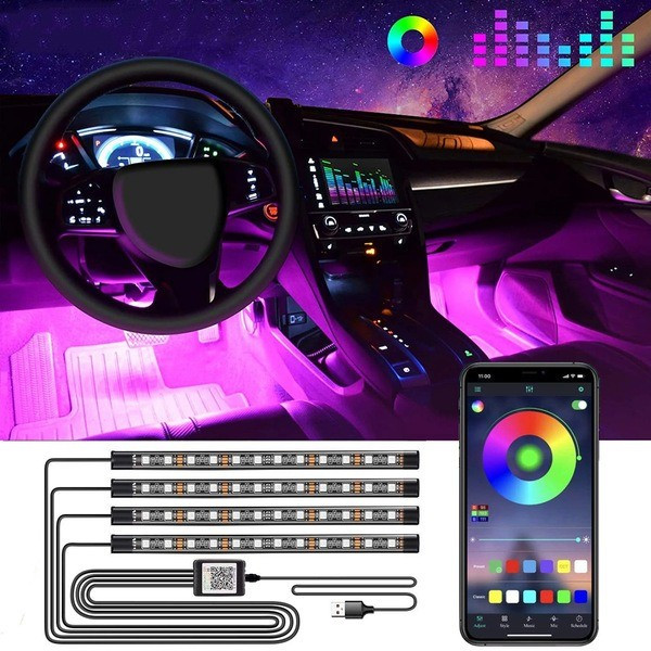 Світлодіодна підсвітка в салон автомобіля Car Interior Atmosphere Light LED 4 стрічки 22.5 см