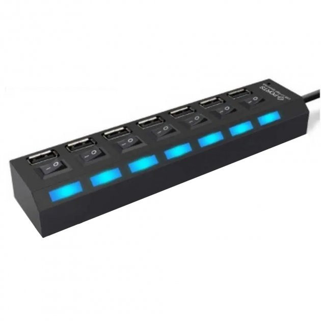 USB 2.0 HUB пристрій на 7 портів із вимикачами Чорний