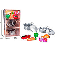 Детская игровая Посуда YH2018-2D, кастрюли, металл, продукты(на липучке)
