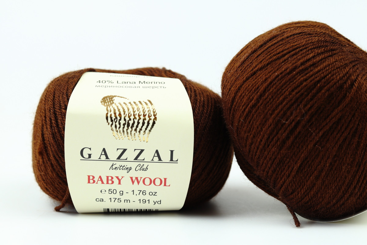 Пряжа Baby Wool 807 коричнева Baby Wool XL 807 темно-коричнева вовняна пряжа для в'язання