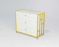 Комод на три ящики Ренн ДСП Кантрі лейбл метал Білий глянець (TeneroTM) ДСП Аляска, метал Жовтий