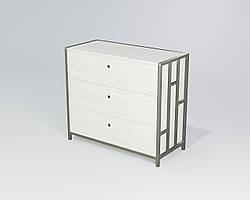 Комод на три ящики Ренн ДСП Кантрі лейбл метал Білий глянець (TeneroTM) ДСП Аляска, метал Сірій глянець