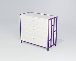 Комод на три ящики Ренн ДСП Кантрі лейбл метал Білий глянець (TeneroTM) ДСП Аляска, метал Бузковий