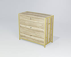 Комод на три ящики Ренн ДСП Кантрі лейбл метал Білий глянець (TeneroTM) метал Золото