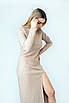 Плаття трикотажне в рубчик з вирізом на нозі бежеве 22309 (2000000091150), фото 3